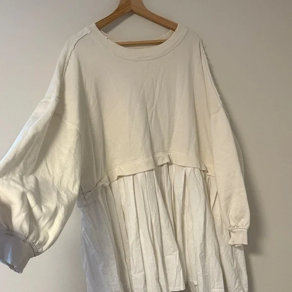 Free People Eleanor Sweatshirt Cream and White Layered Tunic Top Dress - Picture 3 of 6